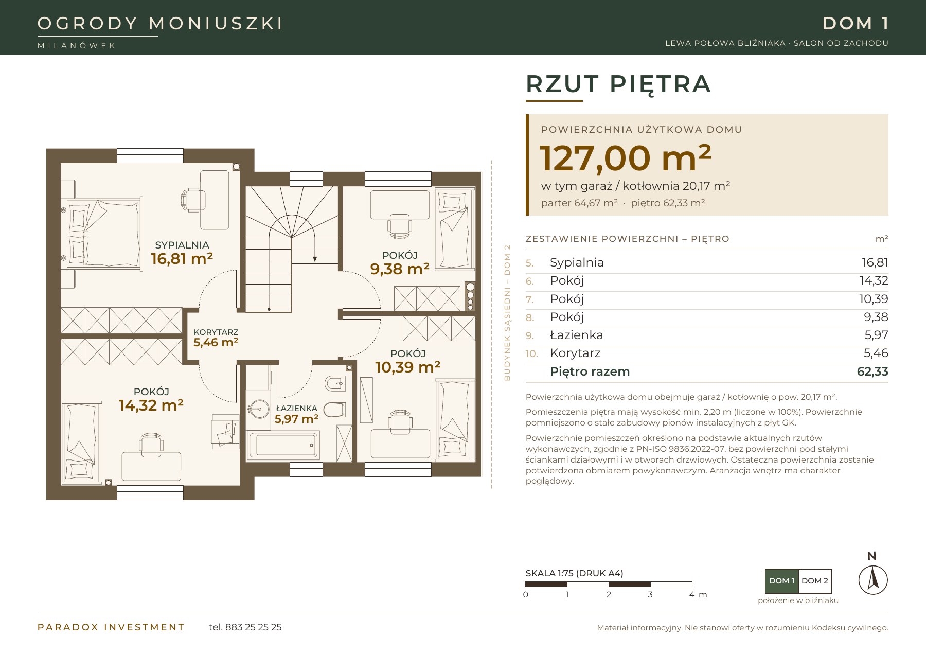 Piętro domu 1 — rysunek sprzedażowy