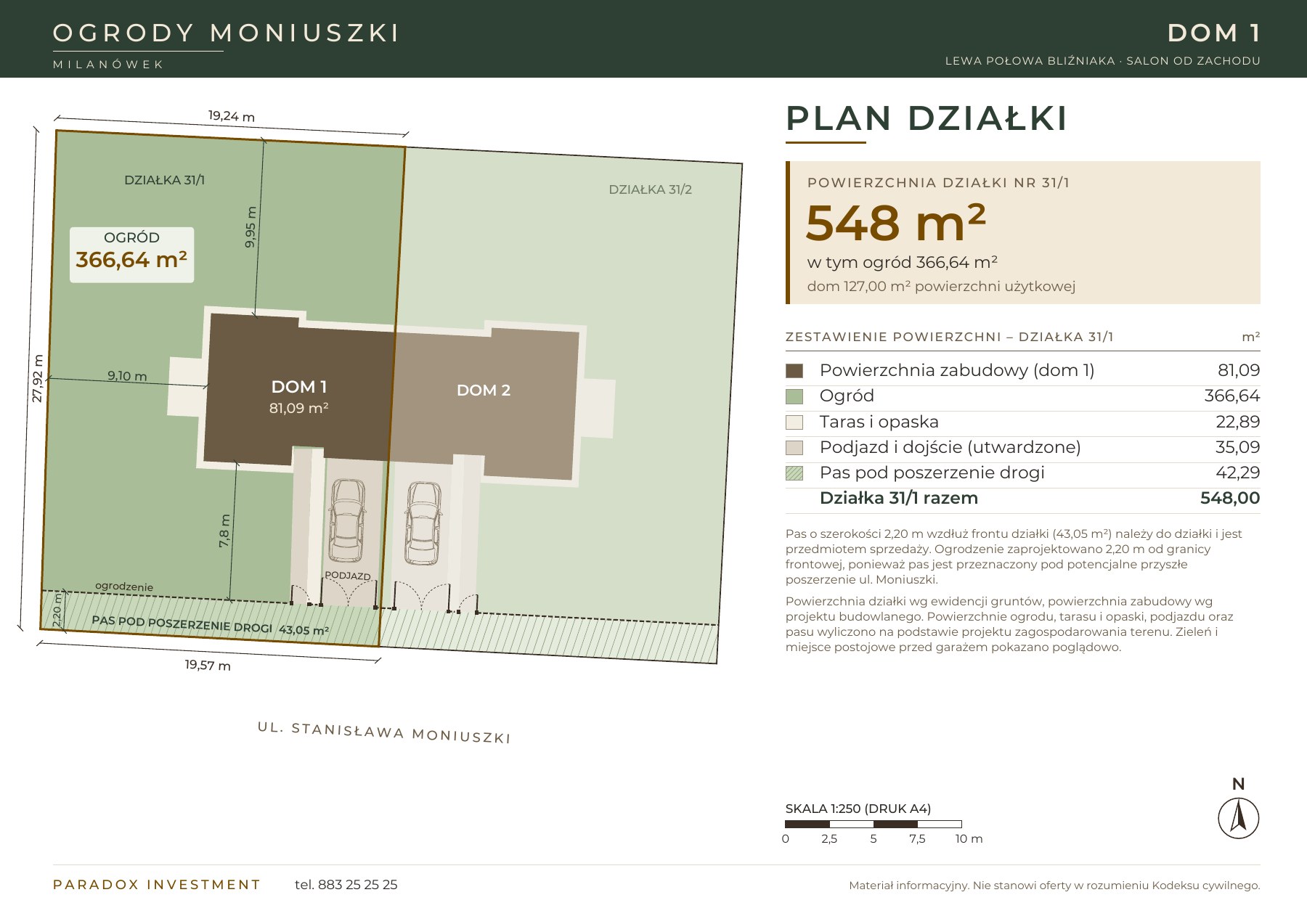 Plan działek z wyróżnioną działką 31/1 domu 1